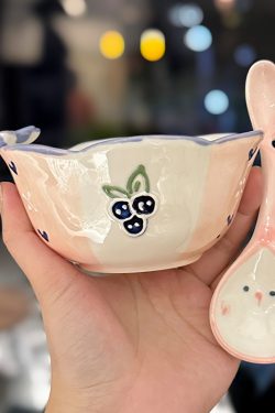 Colorful Ceramic Rice Bowl - High-Temperature Underglaze, Aesthetic Fruit Bowl, Elegant Tableware for Individual Use