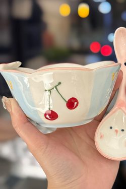 Colorful Ceramic Rice Bowl - High-Temperature Underglaze, Aesthetic Fruit Bowl, Elegant Tableware for Individual Use