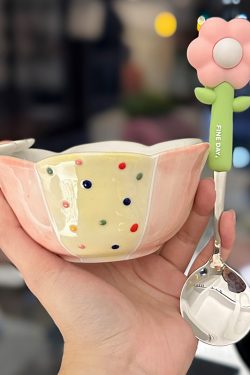 Colorful Ceramic Rice Bowl - High-Temperature Underglaze, Aesthetic Fruit Bowl, Elegant Tableware for Individual Use