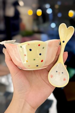 Colorful Ceramic Rice Bowl - High-Temperature Underglaze, Aesthetic Fruit Bowl, Elegant Tableware for Individual Use
