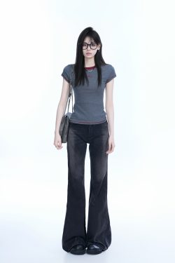 Colorful Contrast Short Sleeve T-Shirt for Women - Slim Fit Round Neck, American Style, Casual Base Layer, Perfect for Everyday Wear