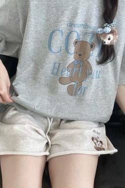 Colorful Cotton Embroidered Bear Shorts for Girls - Summer Loose-Fitting Five-Point Sports Pants for Junior High & High School Students