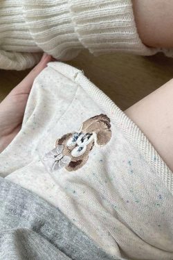 Colorful Cotton Embroidered Bear Shorts for Girls - Summer Loose-Fitting Five-Point Sports Pants for Junior High & High School Students