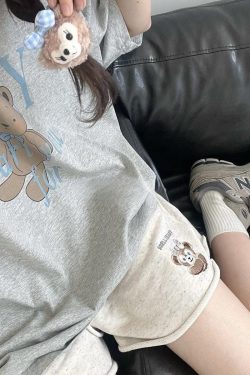 Colorful Cotton Embroidered Bear Shorts for Girls - Summer Loose-Fitting Five-Point Sports Pants for Junior High & High School Students