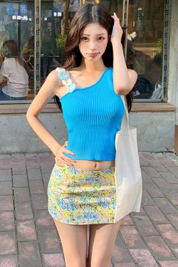 Colorful Dopamine Floral Half-Skirt Set - Women's Floral Strap Vest and Short Skirt, Y2K Style, Trendy Summer Outfit