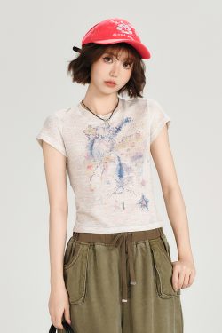 Colorful Dot Print Short Sleeve T-Shirt for Women - American Retro Style, Round Neck, Slim Fit, Summer Fashion Top