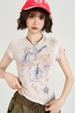 Colorful Dot Print Short Sleeve T-Shirt for Women - American Retro Style, Round Neck, Slim Fit, Summer Fashion Top