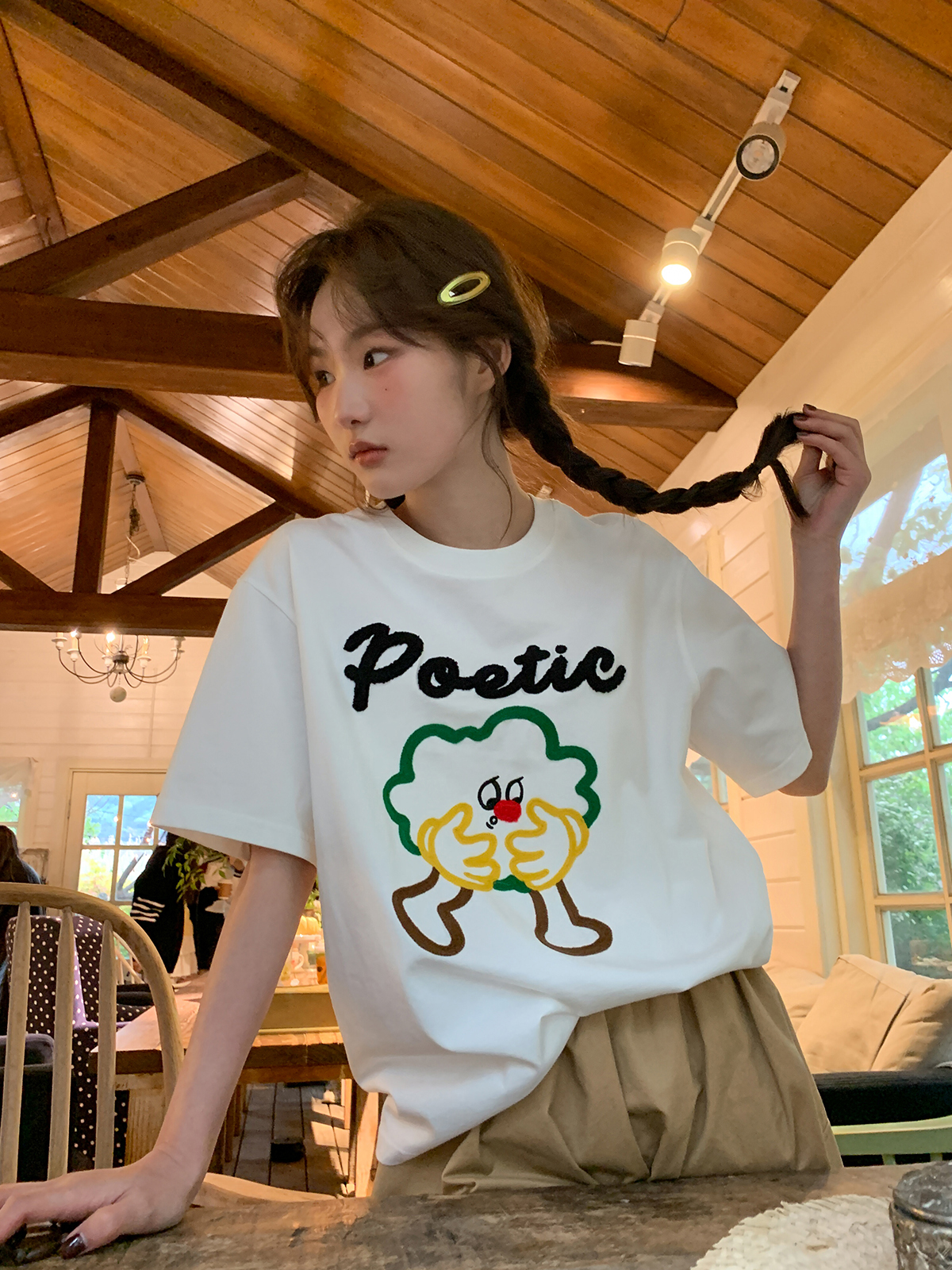 Colorful Embroidered Dog T-Shirt for Women - Summer Loose Fit Pure Cotton Short Sleeve Top, Cute and Fun Pet Lover Style Colorful Embroidered Dog T-Shirt for Women - Summer Loose Fit Pure Cotton Short Sleeve Top, Cute and Fun Pet Lover Style