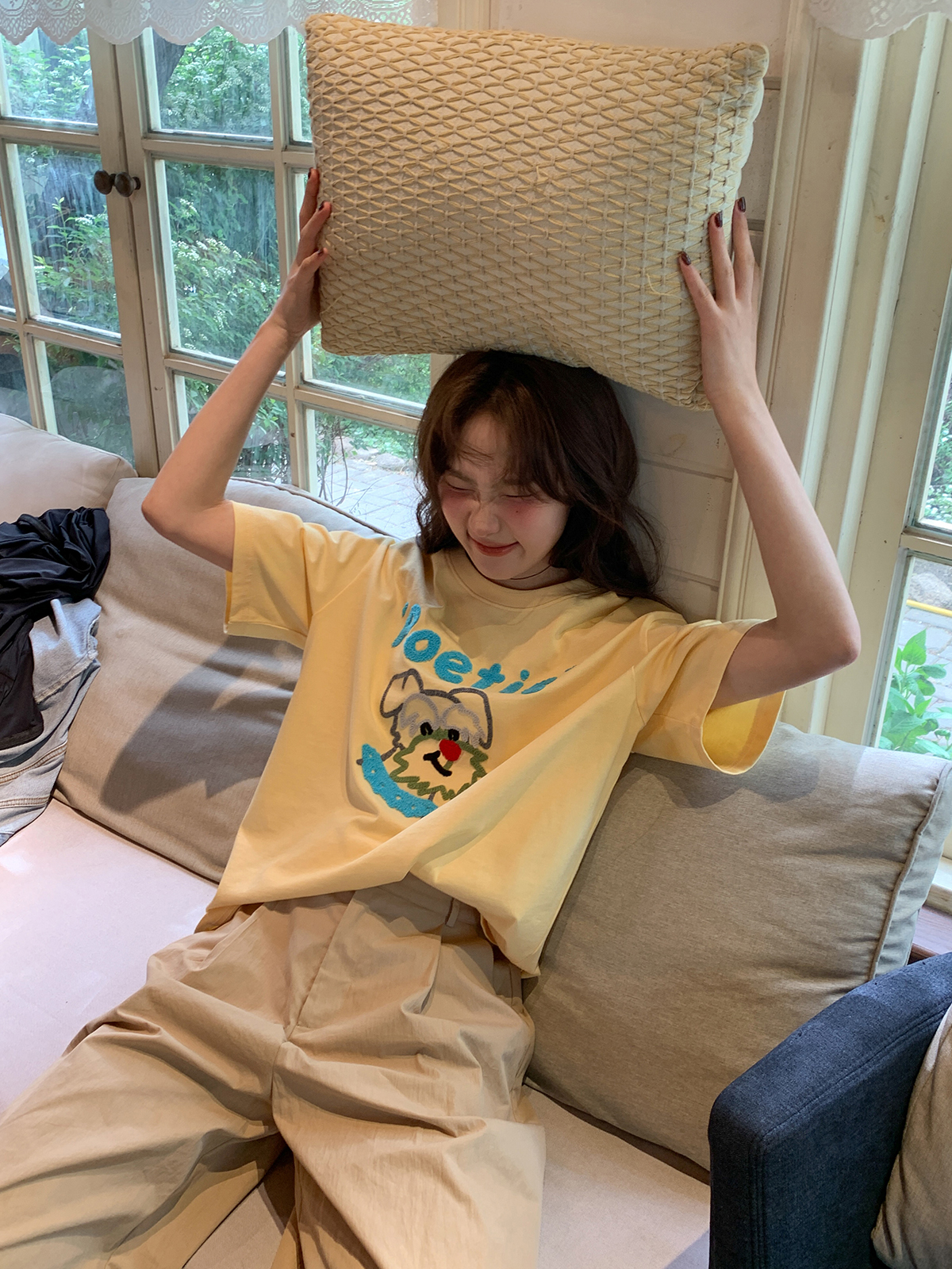 Colorful Embroidered Dog T-Shirt for Women - Summer Loose Fit Pure Cotton Short Sleeve Top, Cute and Fun Pet Lover Style Colorful Embroidered Dog T-Shirt for Women - Summer Loose Fit Pure Cotton Short Sleeve Top, Cute and Fun Pet Lover Style