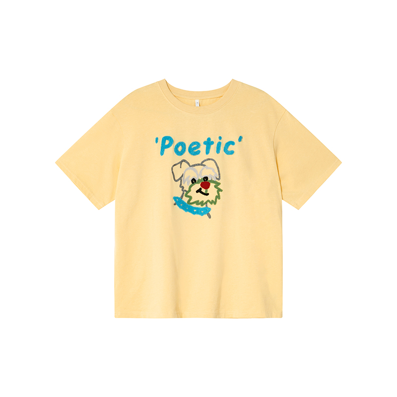 Colorful Embroidered Dog T-Shirt for Women - Summer Loose Fit Pure Cotton Short Sleeve Top, Cute and Fun Pet Lover Style Colorful Embroidered Dog T-Shirt for Women - Summer Loose Fit Pure Cotton Short Sleeve Top, Cute and Fun Pet Lover Style