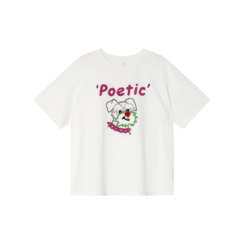 Colorful Embroidered Dog T-Shirt for Women - Summer Loose Fit Pure Cotton Short Sleeve Top, Cute and Fun Pet Lover Style Colorful Embroidered Dog T-Shirt for Women - Summer Loose Fit Pure Cotton Short Sleeve Top, Cute and Fun Pet Lover Style