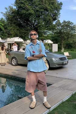 Colorful Floral Embroidered Waffle Short-Sleeve Shirt for Men and Women - American Retro Casual Loose Fit Summer Style