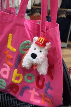 Colorful Letter Canvas Tote Bag - Cute Large-Capacity Shoulder Bag in Dragon Fruit Color for Trendy Early Morning Commuting