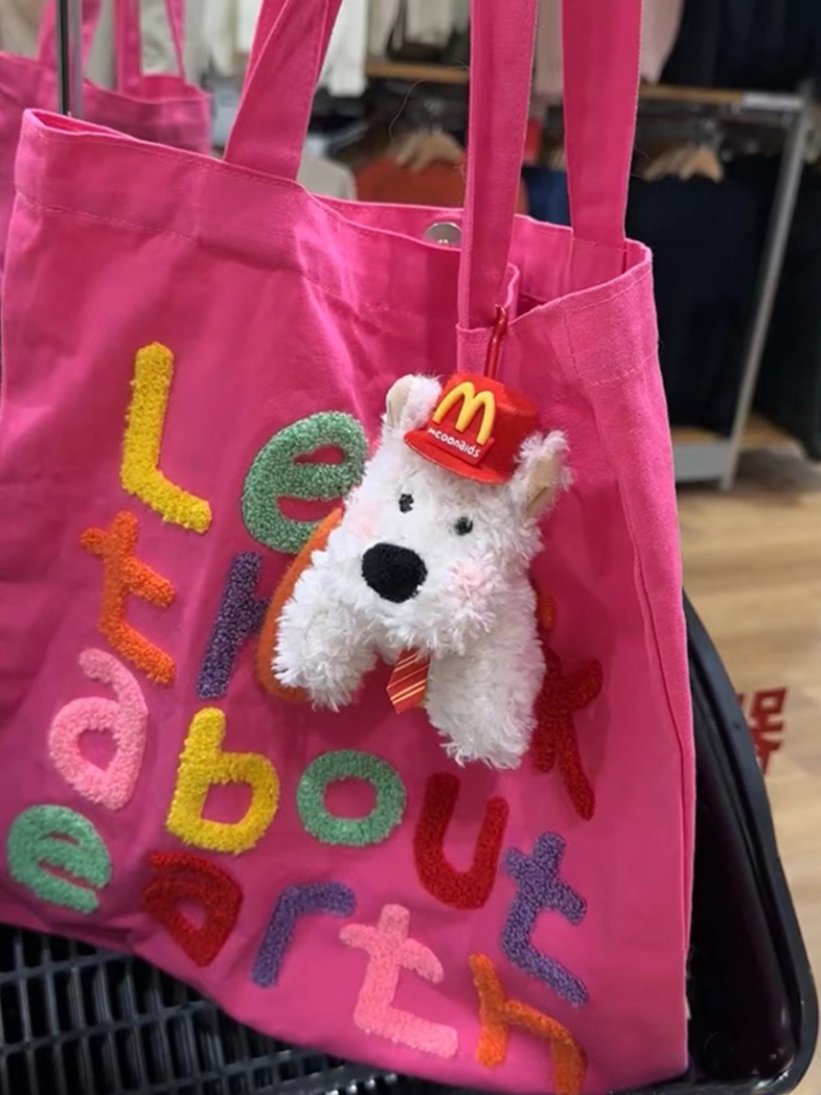 Colorful Letter Canvas Tote Bag - Cute Large-Capacity Shoulder Bag in Dragon Fruit Color for Trendy Early Morning Commuting Colorful Letter Canvas Tote Bag - Cute Large-Capacity Shoulder Bag in Dragon Fruit Color for Trendy Early Morning Commuting