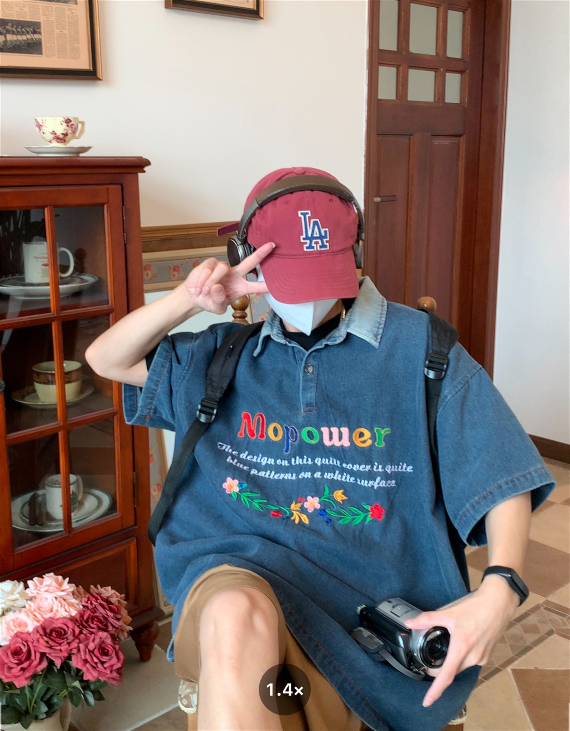 Colorful Letter Embroidered Denim Polo Shirt - Retro 90s Style Turn-Down Collar, Loose BF Fit, Casual Short Sleeve for Summer 2024 Colorful Letter Embroidered Denim Polo Shirt - Retro 90s Style Turn-Down Collar, Loose BF Fit, Casual Short Sleeve for Summer 2024