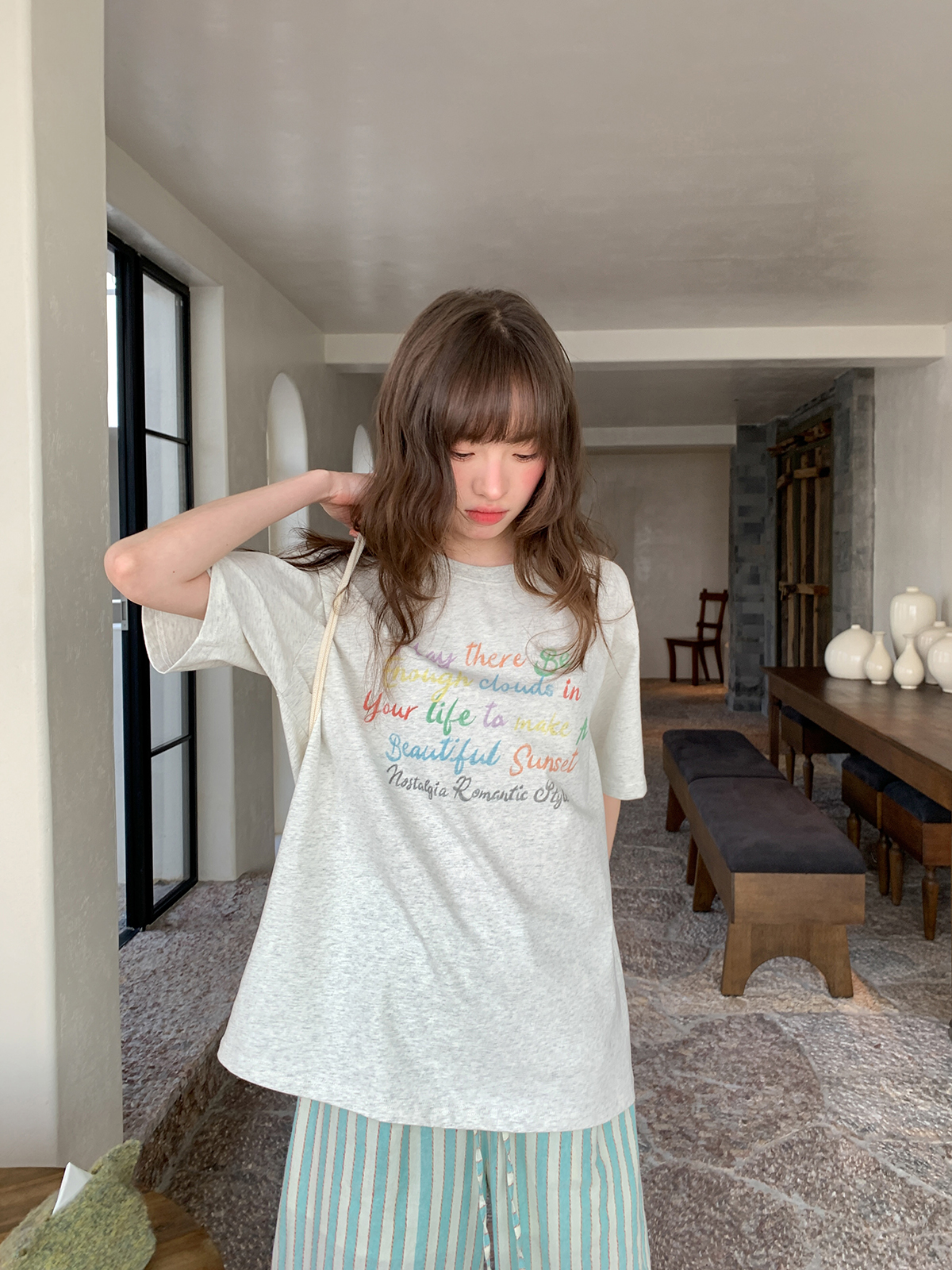 Colorful Letter Print Short Sleeve T-Shirt for Women - Summer Loose Slimming Top, Trendy Niche Design, Casual Streetwear Fashion Colorful Letter Print Short Sleeve T-Shirt for Women - Summer Loose Slimming Top, Trendy Niche Design, Casual Streetwear Fashion