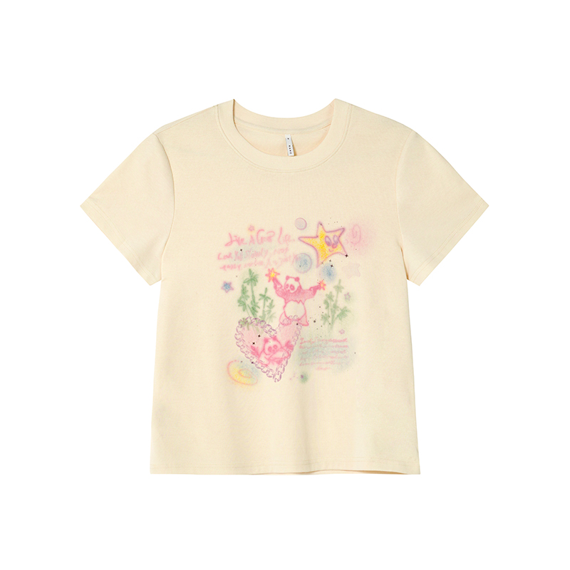 Colorful Panda Print Loose Fit T-Shirt for Women - Summer Short and Long Sleeve Top, Petite Style, Cute Casual Wear Colorful Panda Print Loose Fit T-Shirt for Women - Summer Short and Long Sleeve Top, Petite Style, Cute Casual Wear