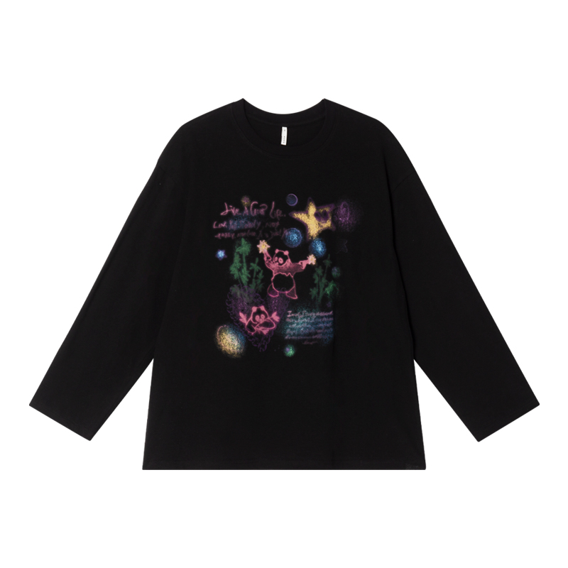 Colorful Panda Print Loose Fit T-Shirt for Women - Summer Short and Long Sleeve Top, Petite Style, Cute Casual Wear Colorful Panda Print Loose Fit T-Shirt for Women - Summer Short and Long Sleeve Top, Petite Style, Cute Casual Wear