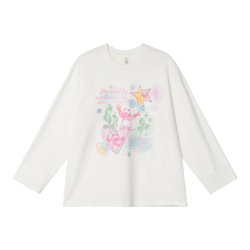 Colorful Panda Print Loose Fit T-Shirt for Women - Summer Short and Long Sleeve Top, Petite Style, Cute Casual Wear Colorful Panda Print Loose Fit T-Shirt for Women - Summer Short and Long Sleeve Top, Petite Style, Cute Casual Wear