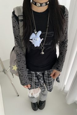 Colorful Patchwork Long Sleeve Hoodie T-Shirt with Random Star Print - Black, White, Gray Casual Style