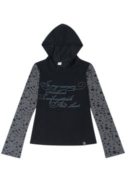 Colorful Patchwork Long Sleeve Hoodie T-Shirt with Random Star Print - Black, White, Gray Casual Style
