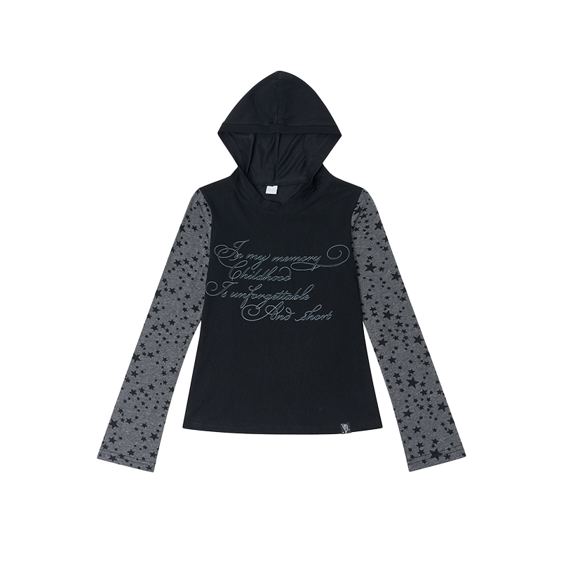 Colorful Patchwork Long Sleeve Hoodie T-Shirt with Random Star Print - Black, White, Gray Casual Style Colorful Patchwork Long Sleeve Hoodie T-Shirt with Random Star Print - Black, White, Gray Casual Style