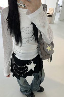 Colorful Patchwork Long Sleeve Hoodie T-Shirt with Random Star Print - Black, White, Gray Casual Style