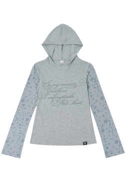 Colorful Patchwork Long Sleeve Hoodie T-Shirt with Random Star Print - Black, White, Gray Casual Style