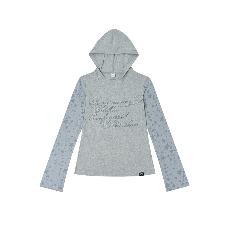 Colorful Patchwork Long Sleeve Hoodie T-Shirt with Random Star Print - Black, White, Gray Casual Style Colorful Patchwork Long Sleeve Hoodie T-Shirt with Random Star Print - Black, White, Gray Casual Style