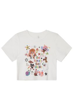 Colorful Printed Loose Short Sleeve T-shirt for Women - Fun Spring 2025 Slim Top, Casual 90s Style