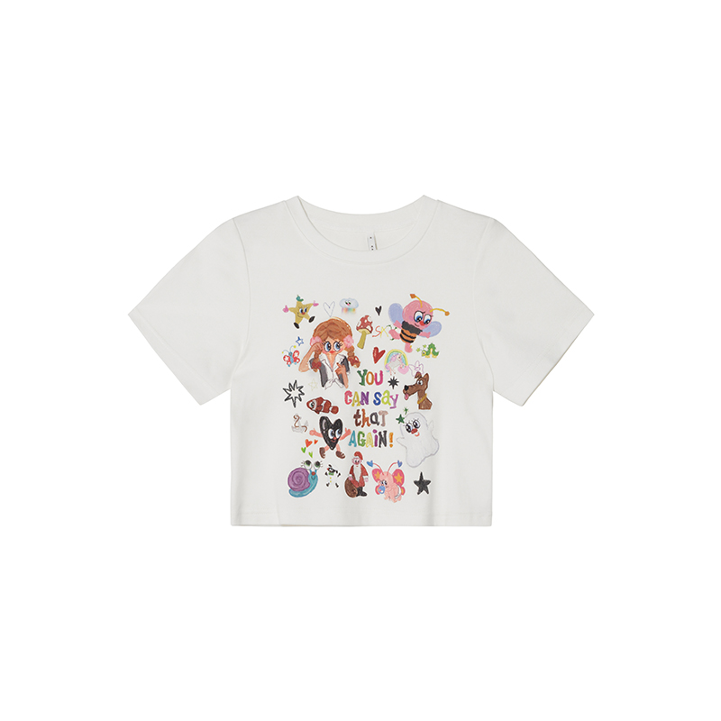 Colorful Printed Loose Short Sleeve T-shirt for Women - Fun Spring 2025 Slim Top, Casual 90s Style Colorful Printed Loose Short Sleeve T-shirt for Women - Fun Spring 2025 Slim Top, Casual 90s Style