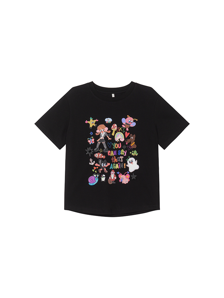 Colorful Printed Loose Short Sleeve T-shirt for Women - Fun Spring 2025 Slim Top, Casual 90s Style Colorful Printed Loose Short Sleeve T-shirt for Women - Fun Spring 2025 Slim Top, Casual 90s Style