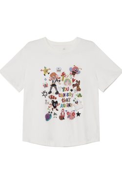 Colorful Printed Loose Short Sleeve T-shirt for Women - Fun Spring 2025 Slim Top, Casual 90s Style