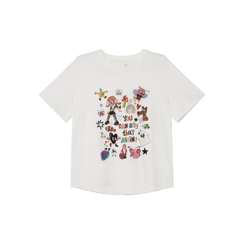 Colorful Printed Loose Short Sleeve T-shirt for Women - Fun Spring 2025 Slim Top, Casual 90s Style Colorful Printed Loose Short Sleeve T-shirt for Women - Fun Spring 2025 Slim Top, Casual 90s Style