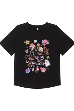 Colorful Printed Loose Short Sleeve T-shirt for Women - Fun Spring 2025 Slim Top, Casual 90s Style