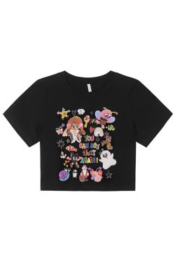 Colorful Printed Loose Short Sleeve T-shirt for Women - Fun Spring 2025 Slim Top, Casual 90s Style