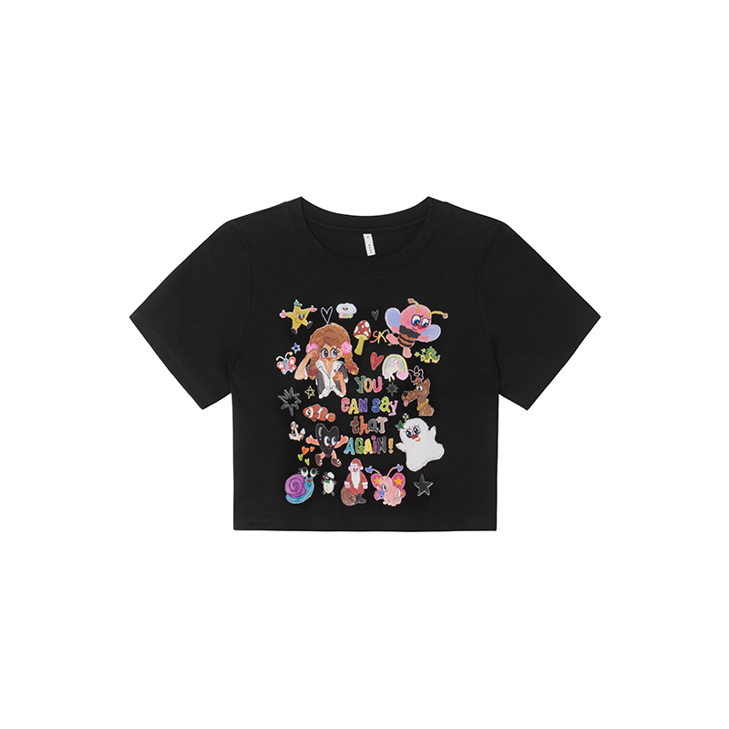 Colorful Printed Loose Short Sleeve T-shirt for Women - Fun Spring 2025 Slim Top, Casual 90s Style Colorful Printed Loose Short Sleeve T-shirt for Women - Fun Spring 2025 Slim Top, Casual 90s Style