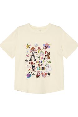 Colorful Printed Loose Short Sleeve T-shirt for Women - Fun Spring 2025 Slim Top, Casual 90s Style