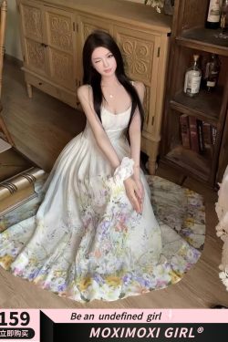 Colorful Rainbow Handmade Tailored Heavy Print Strap Dress with Waist-Cinching Slimming Long Skirt - Boho Style, Summer Fashion