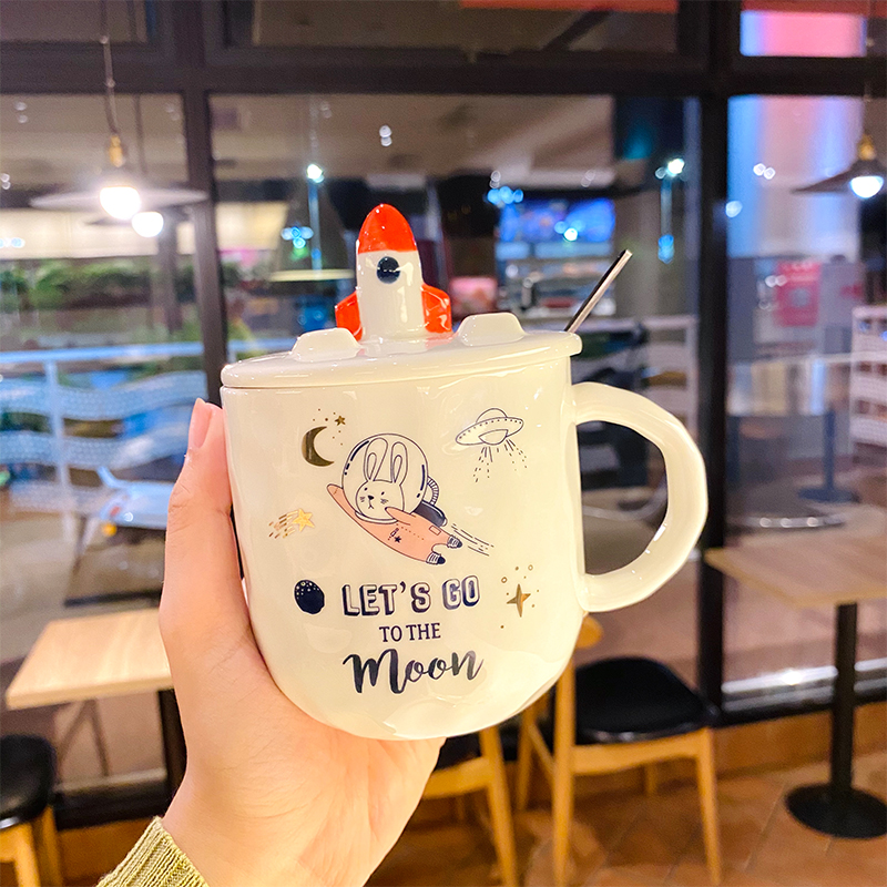 Colorful Rainbow Unicorn Ceramic Mug with Lid and Spoon, Cute Girly Water Cup for Office or Home Coffee Colorful Rainbow Unicorn Ceramic Mug with Lid and Spoon, Cute Girly Water Cup for Office or Home Coffee