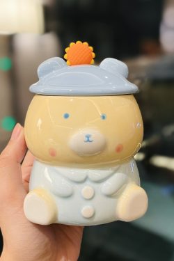 Colorful Rainbow Unicorn Ceramic Mug with Lid and Spoon, Cute Girly Water Cup for Office or Home Coffee