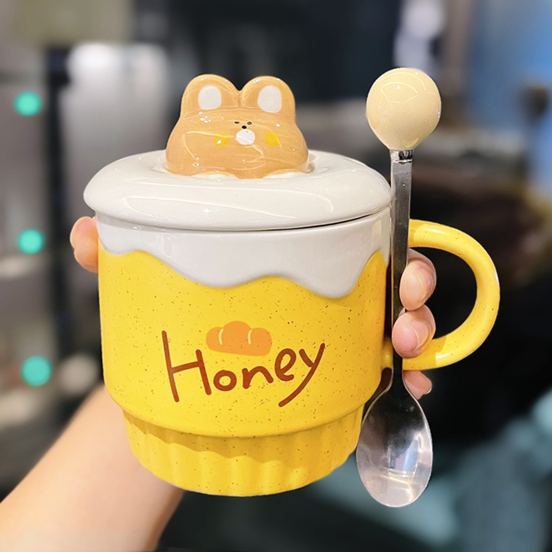 Colorful Rainbow Unicorn Ceramic Mug with Lid and Spoon, Cute Girly Water Cup for Office or Home Coffee Colorful Rainbow Unicorn Ceramic Mug with Lid and Spoon, Cute Girly Water Cup for Office or Home Coffee