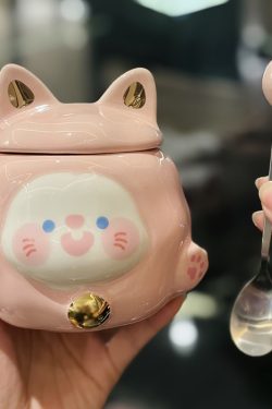 Colorful Rainbow Unicorn Ceramic Mug with Lid and Spoon, Cute Girly Water Cup for Office or Home Coffee