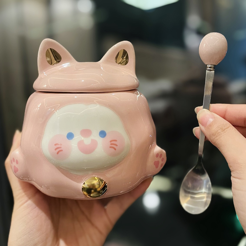 Colorful Rainbow Unicorn Ceramic Mug with Lid and Spoon, Cute Girly Water Cup for Office or Home Coffee Colorful Rainbow Unicorn Ceramic Mug with Lid and Spoon, Cute Girly Water Cup for Office or Home Coffee