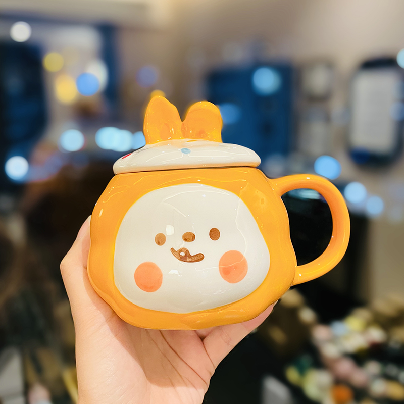 Colorful Rainbow Unicorn Ceramic Mug with Lid and Spoon, Cute Girly Water Cup for Office or Home Coffee Colorful Rainbow Unicorn Ceramic Mug with Lid and Spoon, Cute Girly Water Cup for Office or Home Coffee