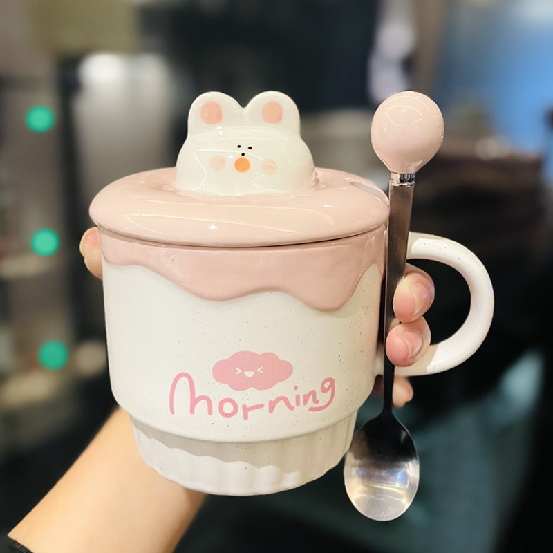 Colorful Rainbow Unicorn Ceramic Mug with Lid and Spoon, Cute Girly Water Cup for Office or Home Coffee Colorful Rainbow Unicorn Ceramic Mug with Lid and Spoon, Cute Girly Water Cup for Office or Home Coffee