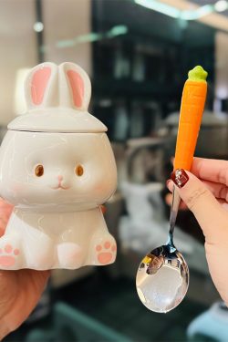 Colorful Rainbow Unicorn Ceramic Mug with Lid and Spoon, Cute Girly Water Cup for Office or Home Coffee