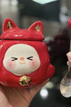 Colorful Rainbow Unicorn Ceramic Mug with Lid and Spoon, Cute Girly Water Cup for Office or Home Coffee