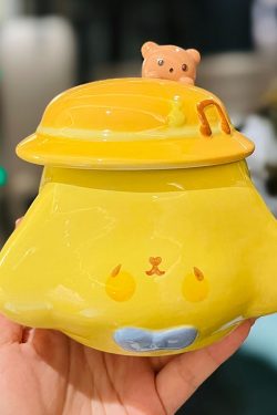 Colorful Rainbow Unicorn Ceramic Mug with Lid and Spoon, Cute Girly Water Cup for Office or Home Coffee