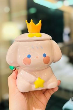 Colorful Rainbow Unicorn Ceramic Mug with Lid and Spoon, Cute Girly Water Cup for Office or Home Coffee